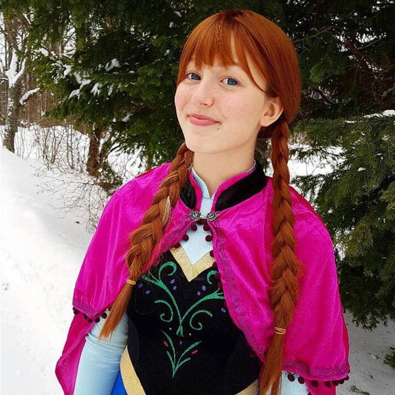 Anogol Brave Merida Elsa Anna Little Mermaid Mera Ariel Belle Beauty and Beast Tangled &Rapunze Cosplay Wig For Halloween Party