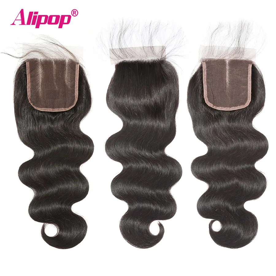 3 Bundles Body Wave 100% Human Hair Bundles With Closure 4PC ALIPOP Indian Hair Bundles With Closure  4x4 Swiss Lace Remy Hair (10)