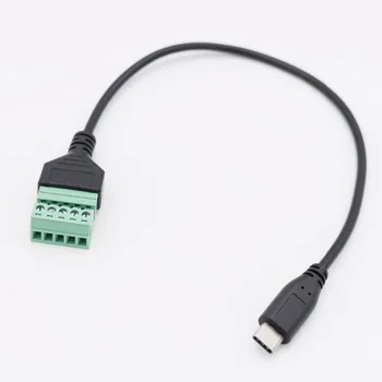 

1Pc USB-C USB 3.1 Type-C Male to 5 Pin Screw Connector with Shield Solderless Terminal Plug Adapter Cable Cord 30cm/1ft