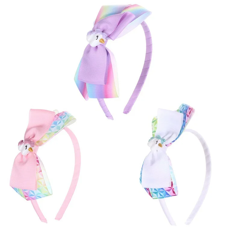 

4" JoJo headbands Unicorn Cake Heart Whale Rainbow Grosgrain Ribbon Bow Hairband for Kids Handmade Hair Accessories