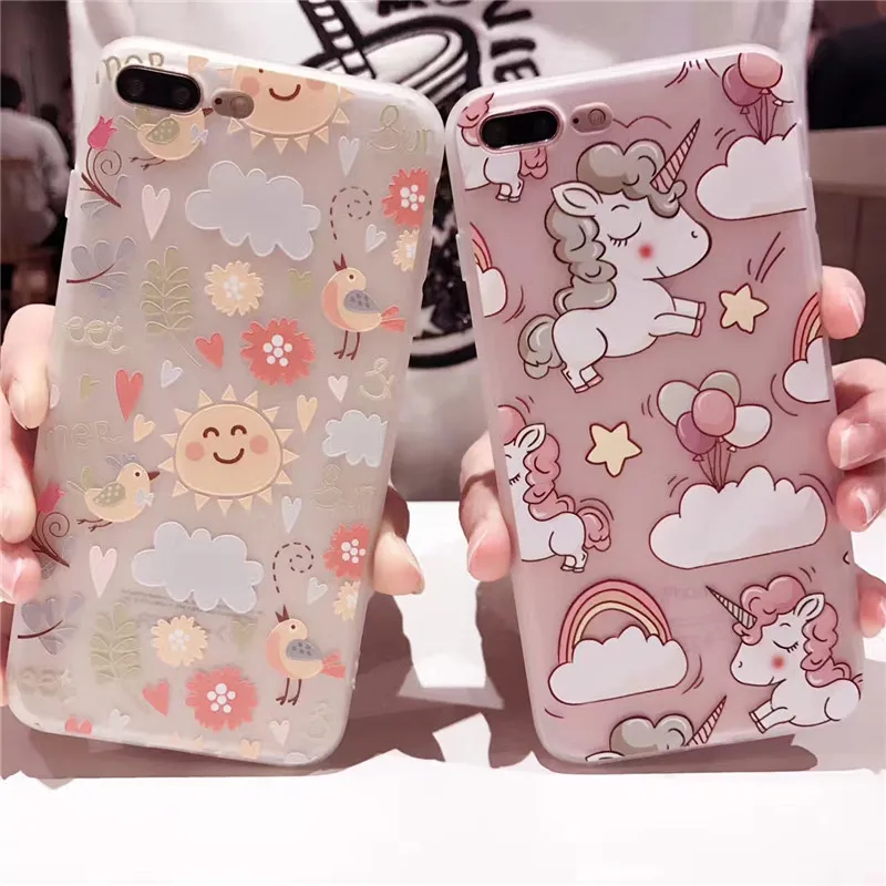 

WeifaJK Flower Patterned Case For iPhone 6 6s Plus Cover Matte Soft Silicone Unicorn Protect Cases For iPhone 6 6s 7 8 Plus Case