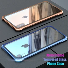 Luxury Metal Bumper for iphone XR case side Tempered Glass back cover for iphone XS Max XS X 7 8 Plus case Aluminum frame