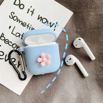 

Fashion Cute Flower Soft Silicone Protective Cover Shockproof Case Skin With Carabiner for Airpods 1/2 Charging Box
