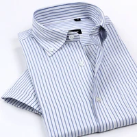 New Arrival Men's Classic Style Non-Iron Oxford Shirts Plaid/Striped Short Sleeve Casual Shirt High Quality Brand Clothing 2