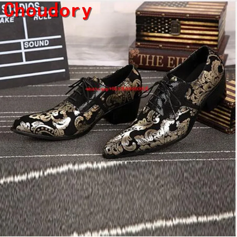 Italian shoes men leather spiked loafers mens shoes high heels velvet genuine leather slippers embroidered formal shoes