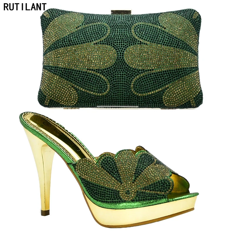 

Nigerian Party Shoe and Bag Set Decorated with Rhinestone Shoes and Bag Set African Sets 2018 Pumps Women Shoes Rhinestone Heels