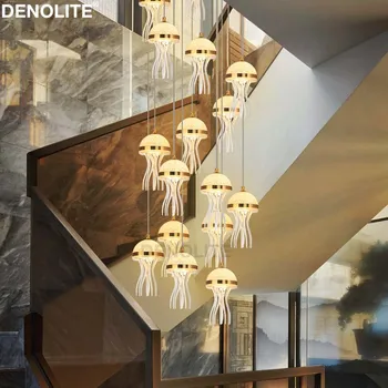 

Creative Art Jellyfish Led Pendant Lamp Crystal Of Silica Sand Chandelier For Restaurant Kitchen Bar Spiral Staircase