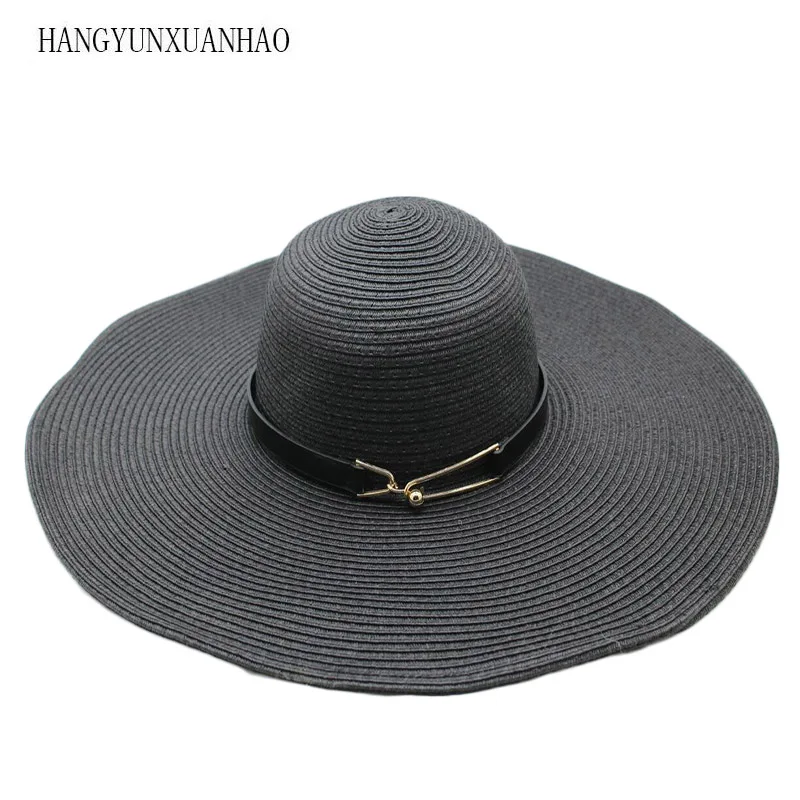 

2019 Summer Fashion Metal Decoration Straw Hats Women Casual Wide Brimmed Sun Hats Foldable Beach Hats For Gorras