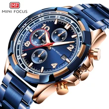 MINI FOCUS Men Fashion Military Dress Analog Watch 3 Sub-dials Multifunction Stainless Steel Strap BLUE RG Mens Top Brand Luxury