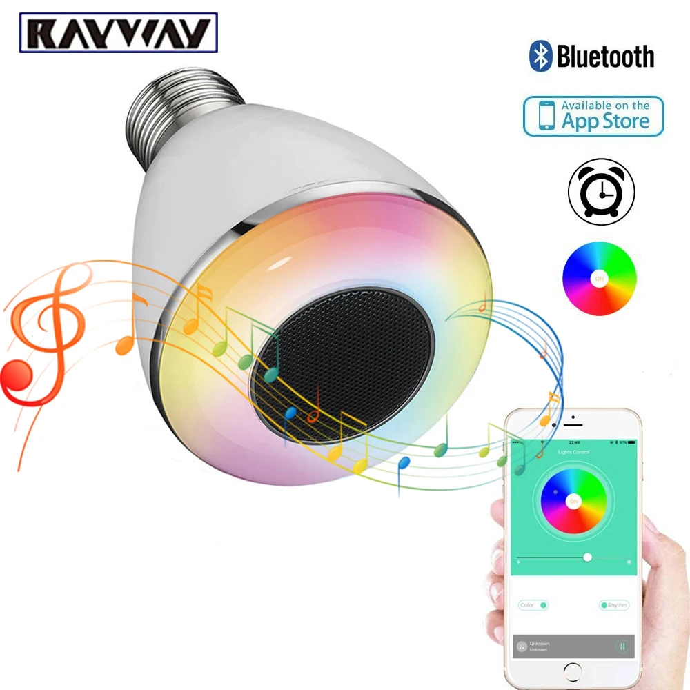 

Mini 9W E27 LED Lamp bluetooth speaker bulb APP Control led light lamp White + RGB LED Music Bulb Timing Alarm LED Smart Bulb