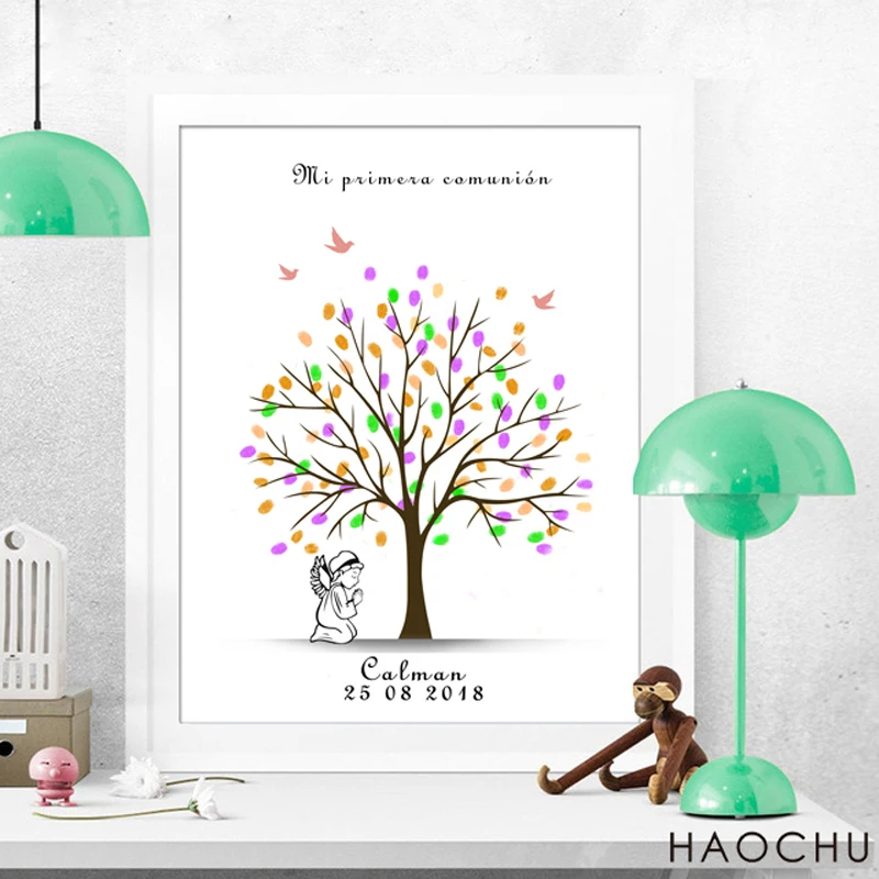 

Creative Canvas Fingerprint Signature DIY Guest Book For Angel First Holy Communion Souvenir Gift For Girls Baptism Home Decor