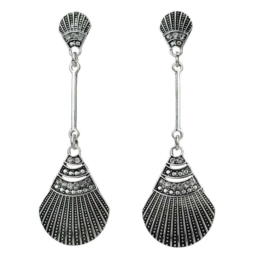 

MYTHIC AGE 7.5cm Antique Silver Color Clear Crystal Shell Bohe Bohemia Long Stud Earrings For Women Bijouterie