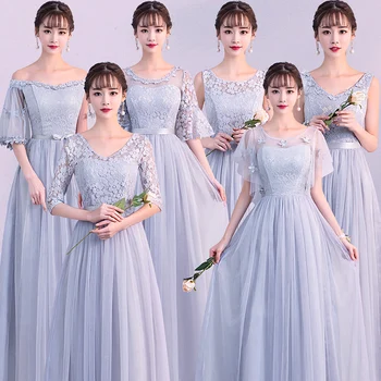 

6 Styles Sexy Plus Size Women Elegant Dusty Blue Gray Pink Pale Mauve Lace Guest Party Junior Women Summer Long Dress Lace Dress