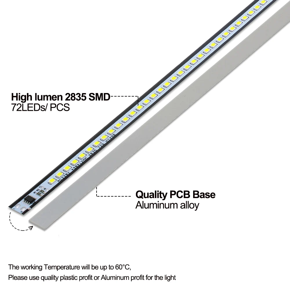 50 шт. 220 В светодиодный светильник SMD 2835 72 светодиодный s 49 см алюминиевый сплав PCB не нужен драйвер для освещения проект кухонного шкафа света