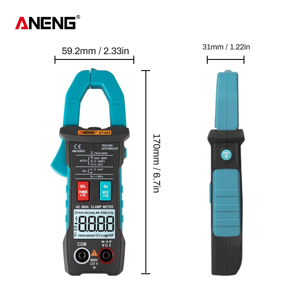 ANENG ST204 Clamp Meter 4000 Counts AUTO digital DC/AC Current Voltage Clamp Analog Multimeter True Rms pinza amperimetrica