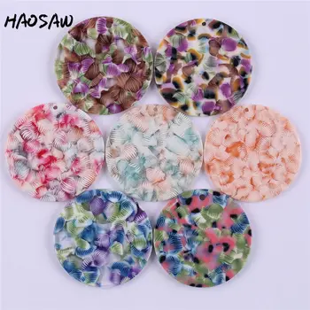 

HAOSAW 35MM 4Pcs/Lot Spring Color Round Acetic Acid Parts/Jewelry Findings/Earrings Accessories/Handmade Making