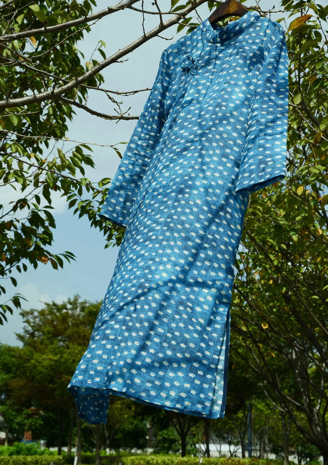 Новый дизайн синий хлопок белье осеннее платье для женщин халат Китайский винтажные наряды Cheongsam Qipao Этническая Vestidos