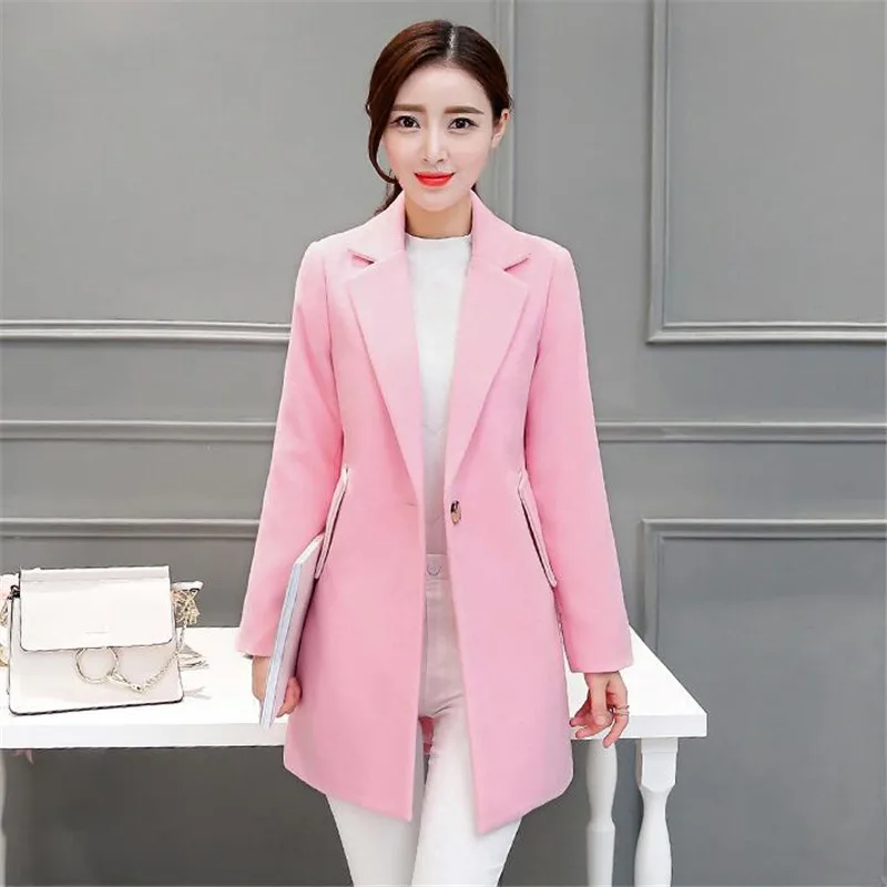 Autumn Winter Wool Coat Women Long Jacket New Plus size Korean Pink Jacket Women Blend Woolen Coat Black Elegant Female Overcoat