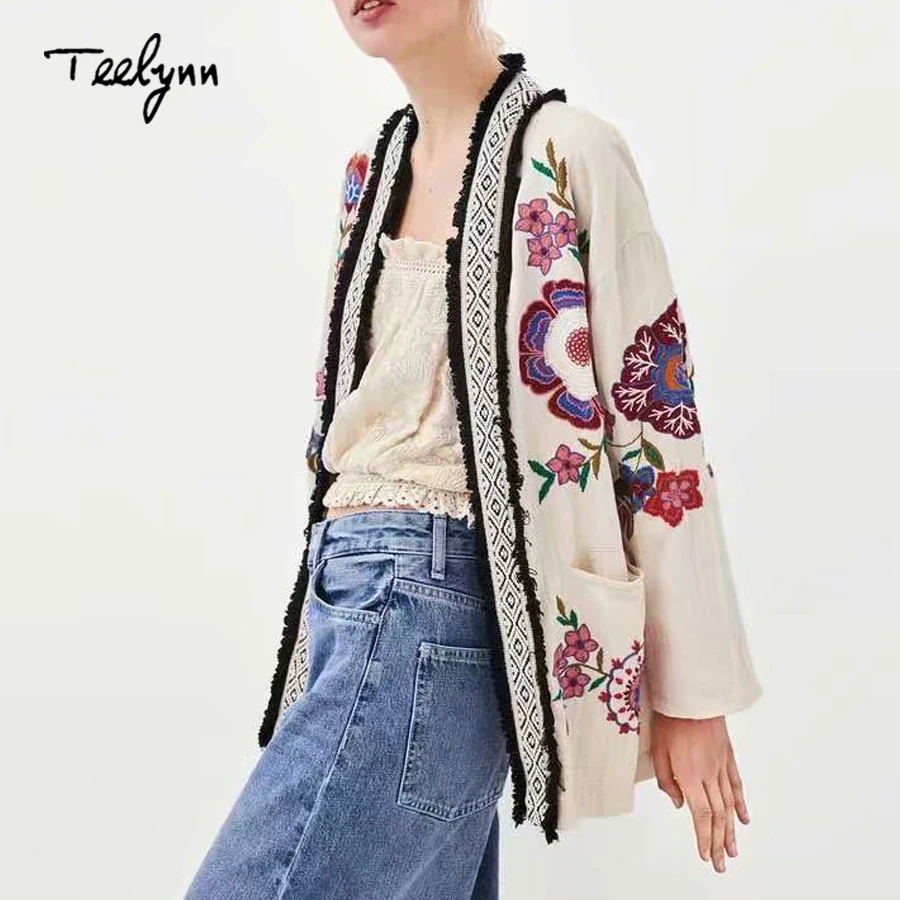 TEELYNN 2018 autumn boho jacket for women rayon floral