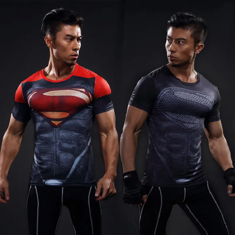 

Marvel Superman Compression shirt Men Women Cycling Base Layers Bicycle Short Sleeve Shirt Highly Breathbale Underwear Jersey