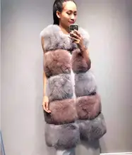 Women natural fox fur vest vintage elegant waistcoat luxury 100% genuine fur long vests patchwork full pelt gilet
