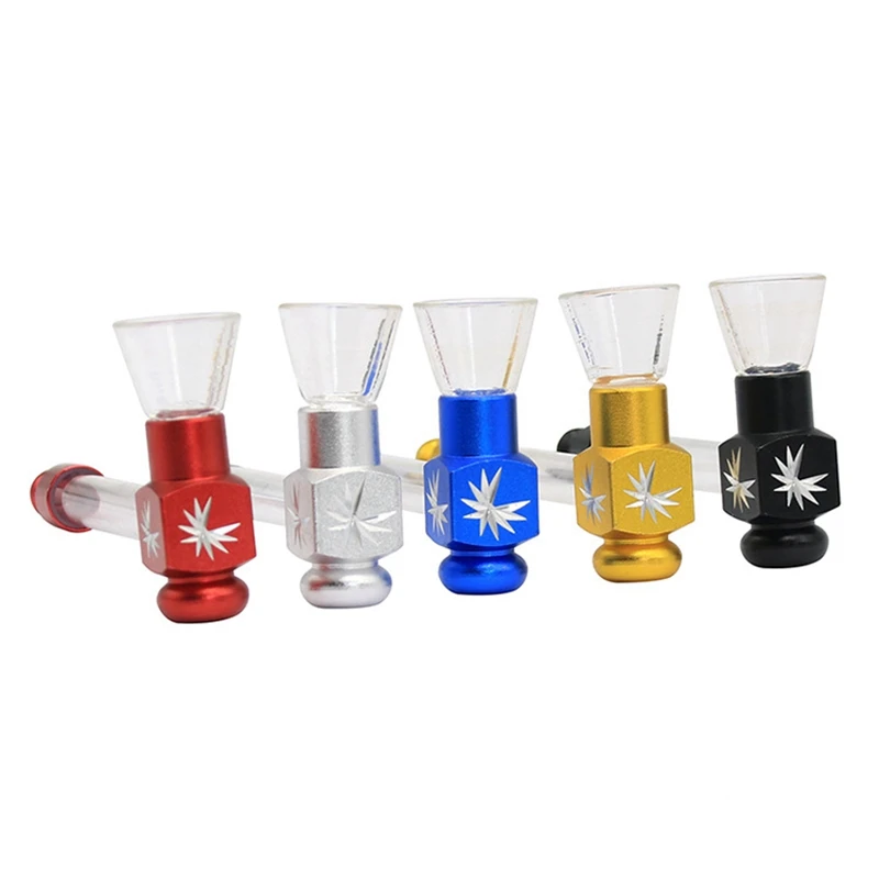 Glass Popular Smoke Pipe Portable Mini Tobacco Smoking Pipes Gift of Health Metal Tube Filter