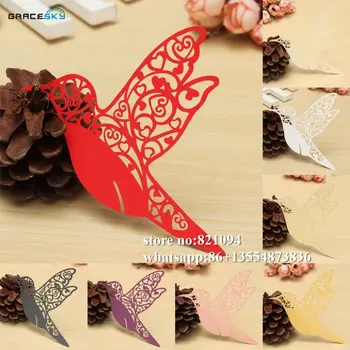 

50pcs Free Shipping New Swallow Bird design hollow laser Cut Place name Seat Invitation Cup Cards for Wine Glass party supplies