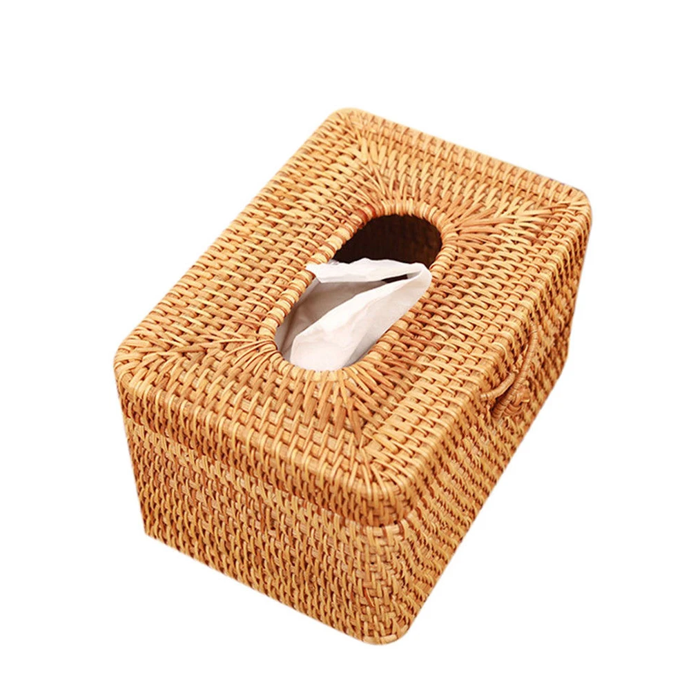 Paper Rack Rattan Tissue Box Elegant Home Decoration Handmade Desktop Tissue Container Napkin Storage Case