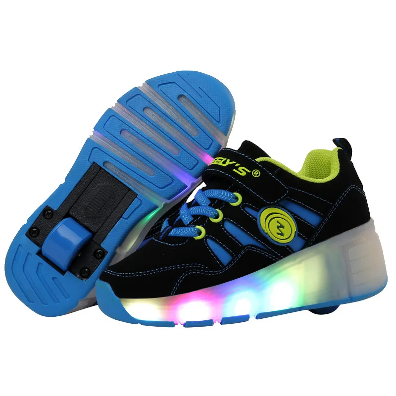 

Boys Girls Light Runaway Shoes Children's Automatic Pulley Bumper Shoes with Wheels Kid's Roller Skates Shoes Magic Stickers