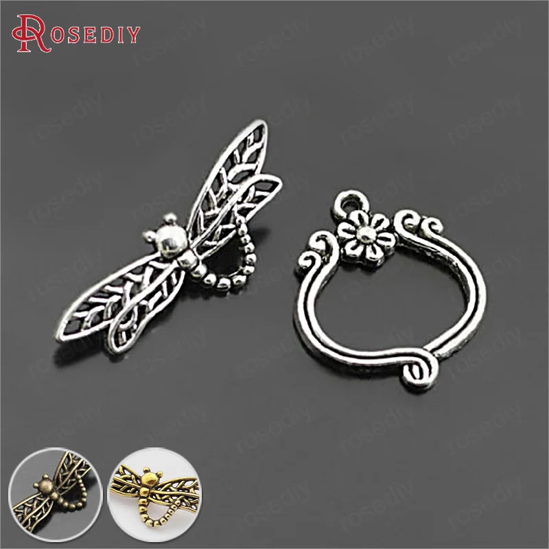 

(26903)Free Shipping Wholesale Fashion Jewelry Findings Alloy Antique Silver Dragonfly:33*13MM OT claw clasp 10 Pairs