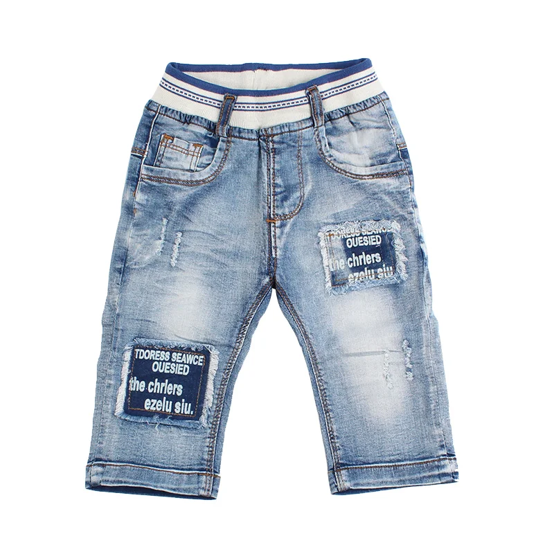 Patchwork Jeans For Boys Letter Elastic Waist Kids Denim Trousers Spring Autumn Children Ripped Hole Jeans Boy's Clothing 2-5 Y  (3)
