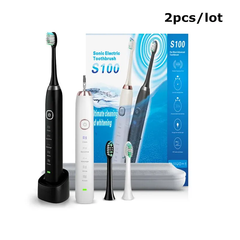 

2pcs Sarmocare S100 Electric Toothbrush 5 models Wireless rechargeable 2Pcs Replaceable Heads Timer IPX7 Waterproof