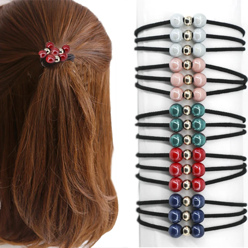 

LNRRABC Women's and girls' elastic 5 colors hot sale high quality unique exquisite 2018 new Korean pearl sugar color hair rope