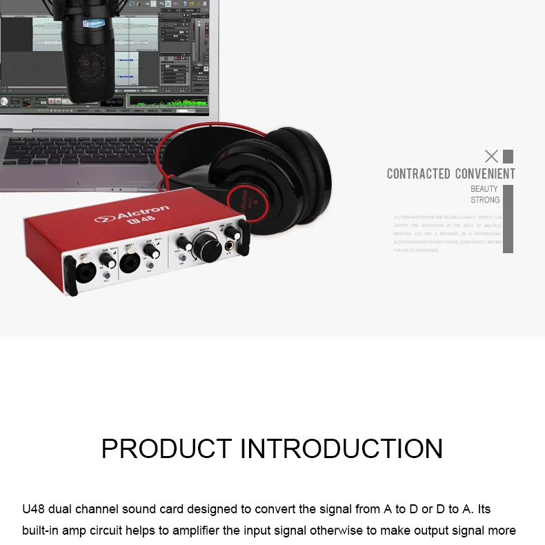 Alctron U48 24 бит двухканальный USB внешняя звуковая карта преобразует сигнал из A в D или D в A для прямой трансляции и записи