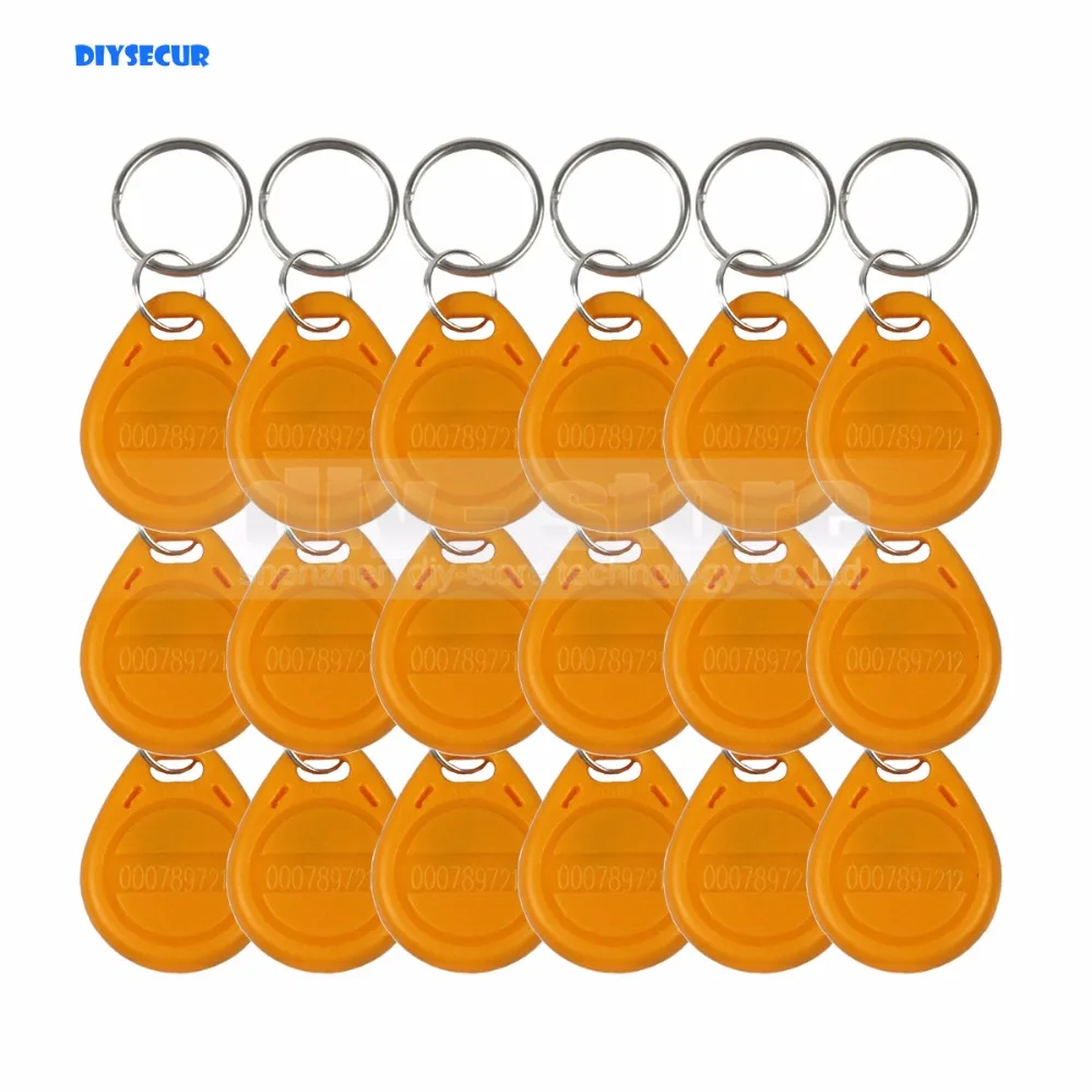 

DIYSECUR 100pcs/lot 125Khz RFID Tag Proximity ID Keyfob Key Tag Electronic Key Door Key Yellow