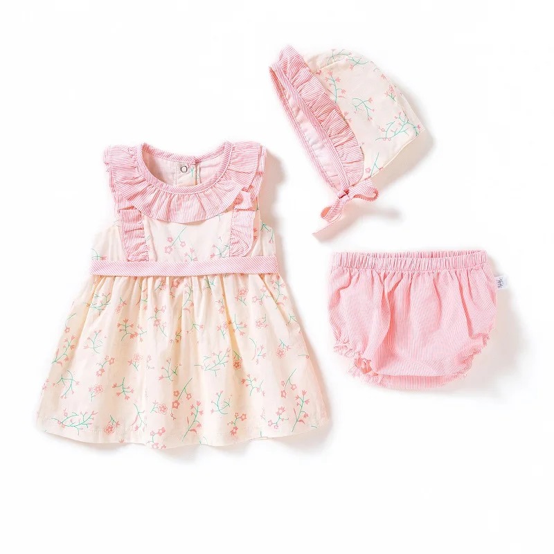 Vlinder/платье для маленьких девочек, одежда для малышей, платья для малышей, летнее платье принцессы для девочек, платье с короткими рукавами для новорожденных, комплект из 3 предметов - Цвет: Pink