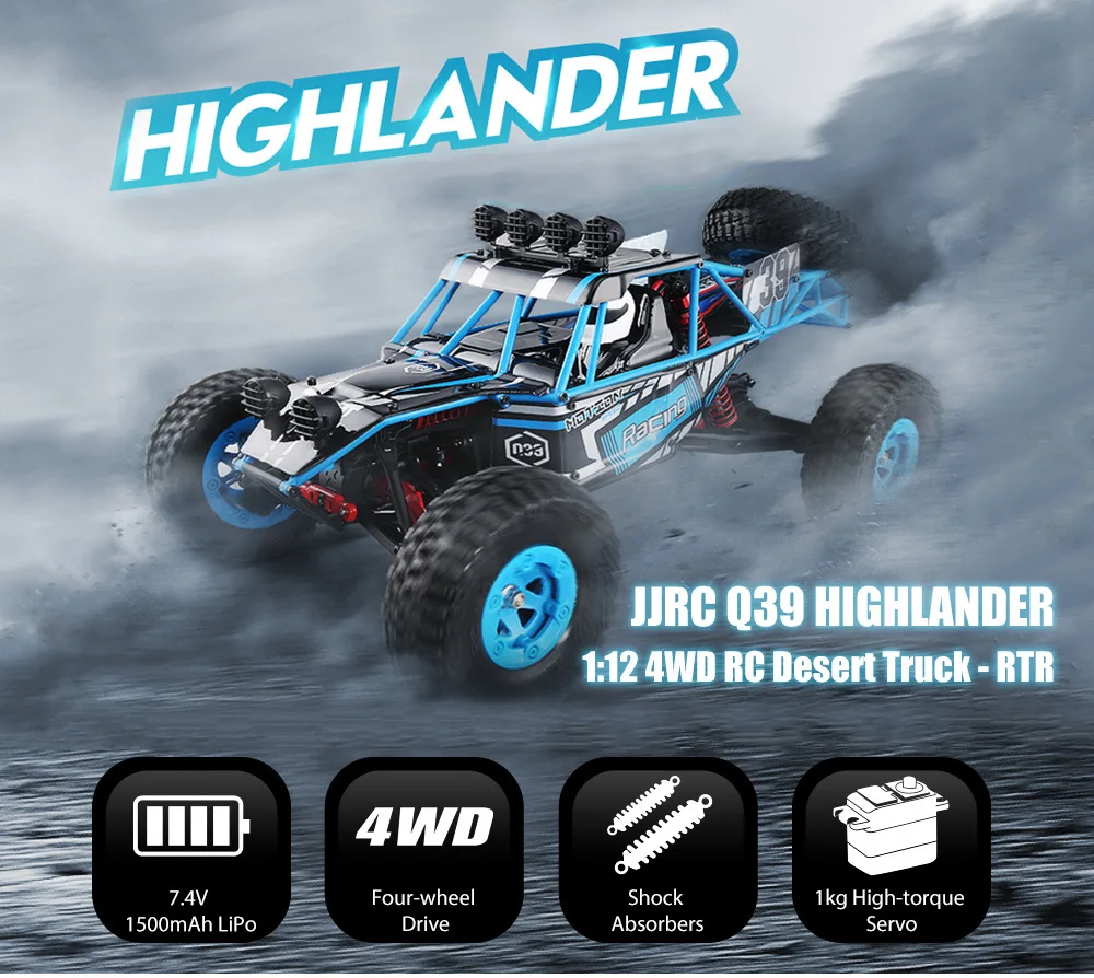 JJRC Q39 RC автомобиль HIGHLANDER 1:12 4WD RC Внедорожник для пустыни RTR 35 км/ч быстрая скорость 1 кг высокий вращающийся сервопривод 7,4 В 1500 мАч LiPo