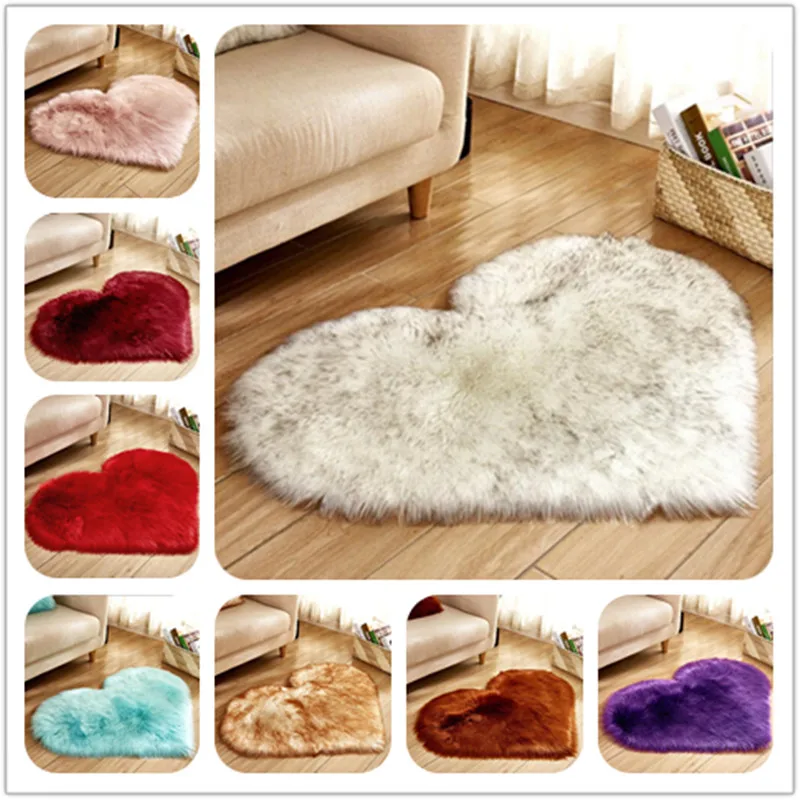 Шерстяные ковры в форме сердца, чехлы для стульев, ковер для гостиной, спальни, прикроватная тумбочка из овечьей кожи, меховые коврики, искусственный Текстиль