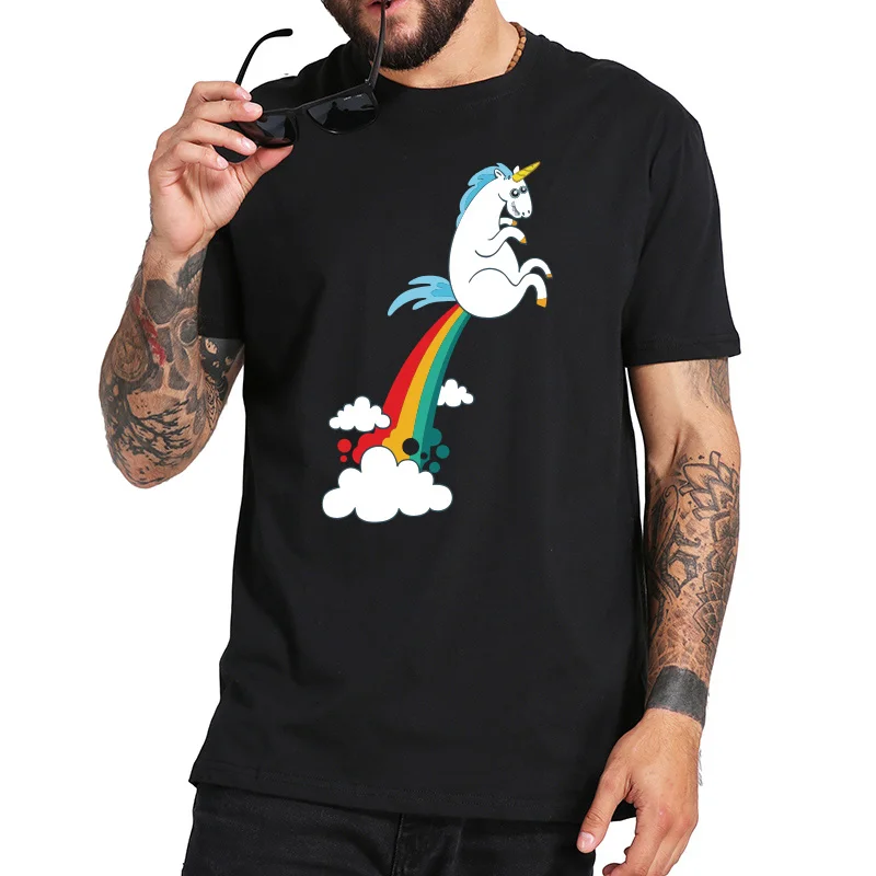 

Unicorn Tshirt Fart Rainbow Funny Spoof Cute Cartoon Youth Tee Tops Round Collar 100% Cotton Breathable Soft T-shirt