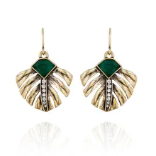 Compare Prices On Emerald Earrings Online Ping Low Price Hot Las Le Elegance Pendants Earrings Woman Ancient Gold Color Leaf Imitation Emerald Drop Factory Whole 2018