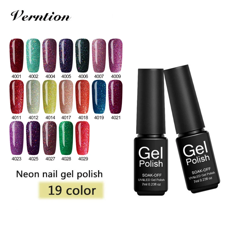 Verntion Hot Sale New Gel Nail Polish Neon Glitter Nail Gel Uv Lamp Lucky Semi Permanent Long