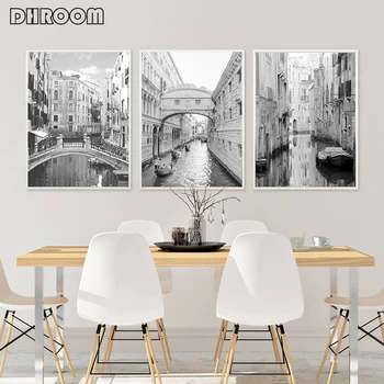 

Nordic Architecture Landscape Canvas Painting Venice Poster Print Black and White Photography Wall Art Picture Home Art Decor
