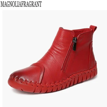 

2017 Women Shoes Spring Female Genuine Leather Boots Handmade Vintage Literary Style Ankle Lace-Up Fashion Women's boots k362