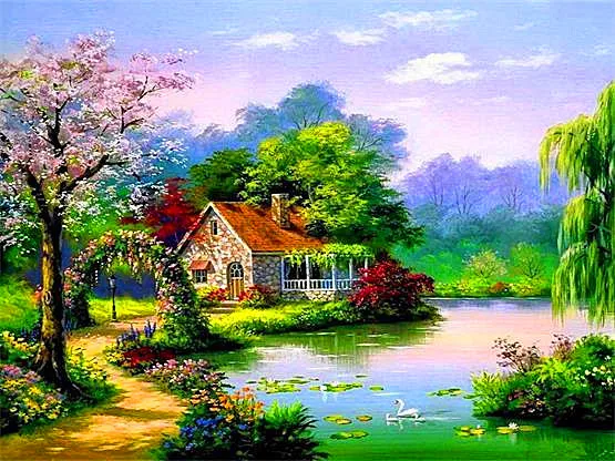 

30X40CM(12"X 16") Spring Landscape Full Drill Put Embroidery Diy Diamond Painting Cross Stitch Kit Mosaic Home Decor ZC0538