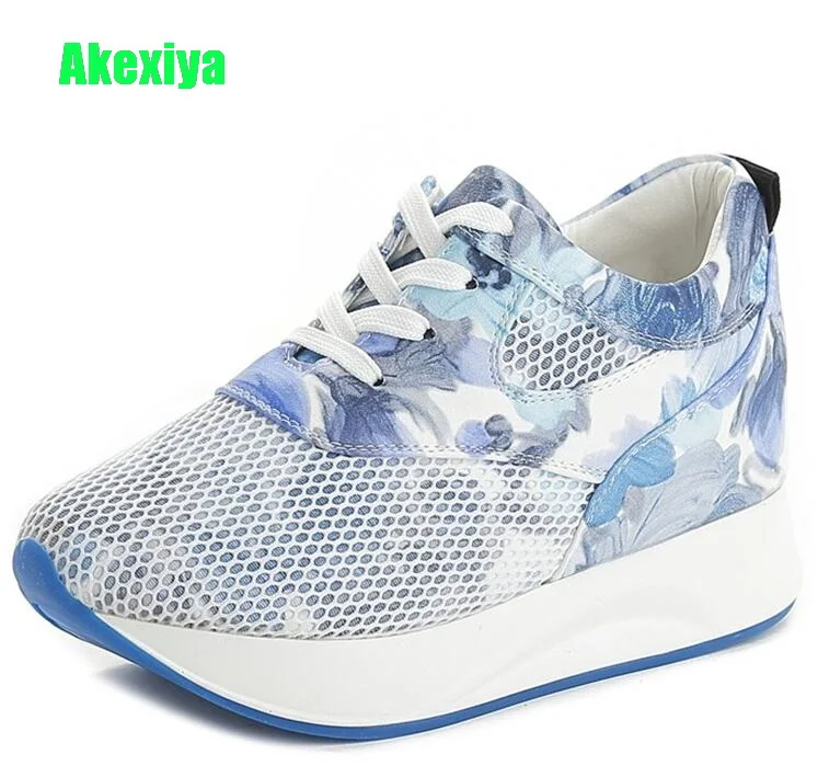 

Akexiya Spring Summer Wedges Platform Sneakers Footwear Breathable Mesh Shoes Thick-soled Lace up Sneakers Female Casual Shoes