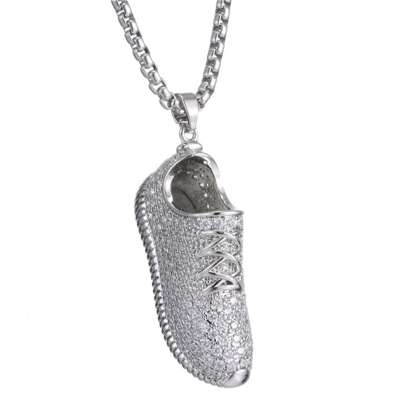 Мужская хип-хоп блестящая подвеска в форме кроссовок ожерелье s AAA циркон Женская Хип-хоп спортивная обувь Подвески ожерелье ювелирные изделия подарки