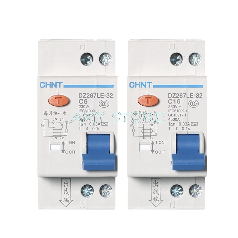 

1Pc CHNT DZ267LE-32 1P+N DPNL 6A 10A 16A 20A 25A 32A Residual Current Circuit breaker RCBO MCCB