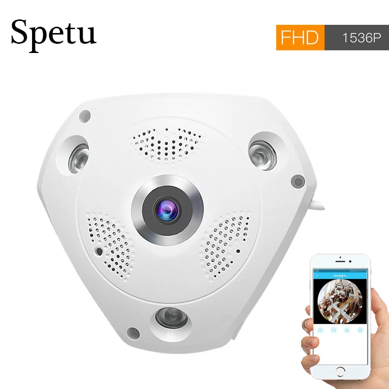 

Spetu 3MP Panoramic Wi-fi Camera HD 1536P Wireless Panoramic Camera 3D VR Video 360 Degree Fish Eye Lens IP Surveillance Cameras