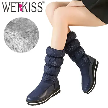 

WETKISS 2018 New Snow Boots Women Platform Boot Bling Warm Winter Down Cotton Footwear Fashion Cleated Lady Shoes Big Size 35-44