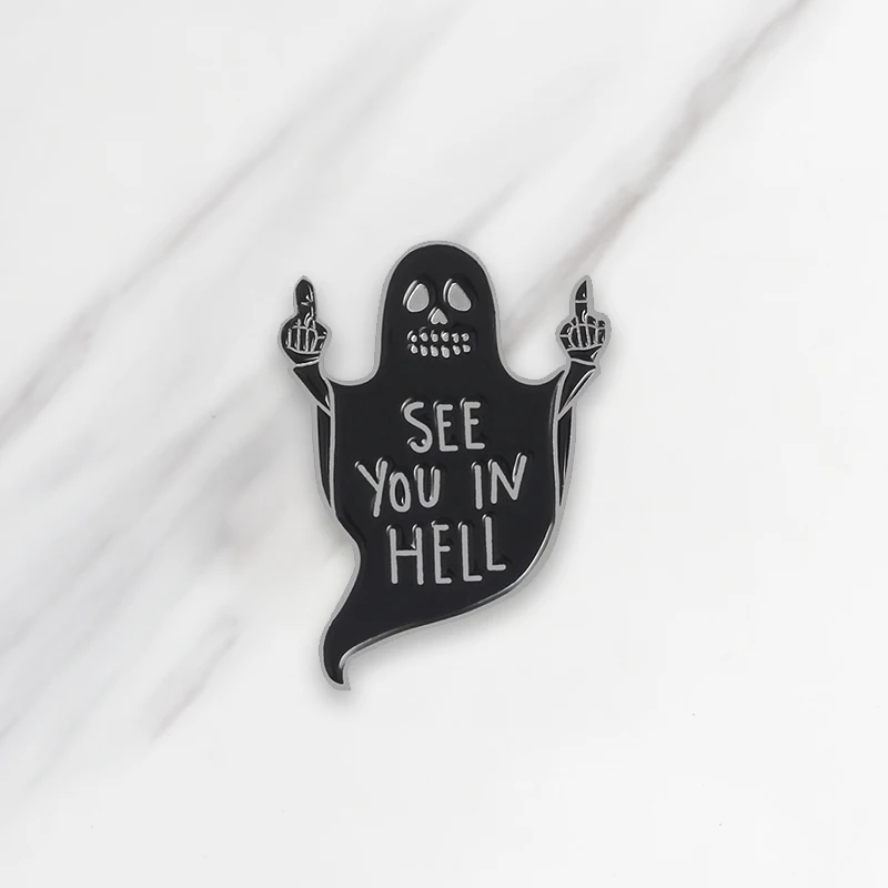 

SEE YOU IN HELL Enamel Brooches Button Pins for Clothes Bag Punk Cool Dark Funny Ghost Jewelry Gift for Friends